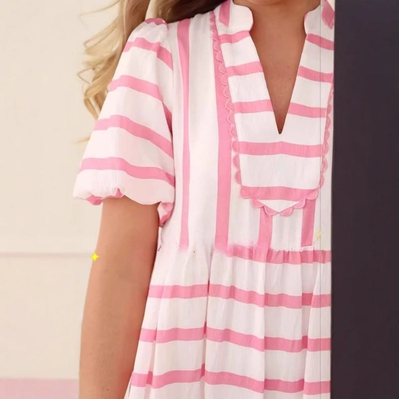 🌸Summer Sale - 50%OFF🌸Women's Summer Striped Loose Casual Elegant Comfortable Short Sleeve Dresses