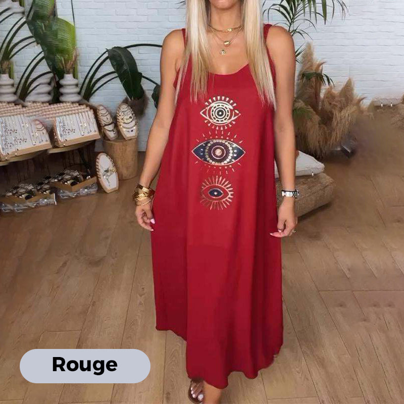 Women's Sleeveless Long Dress with Eye Print
