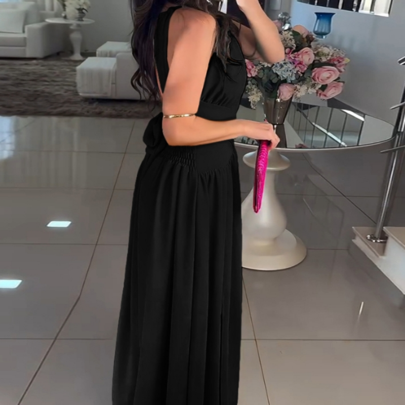Women's Sexy Waisted Cross Strap Backless Halter Long Dresses