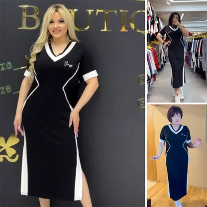 🎉Limited Hot Sale - 50% Off!! 🛍️Women's Trendy Striped V Neck Slim Fit Dress