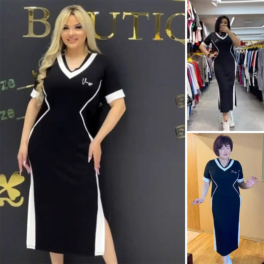 🎉Limited Hot Sale - 50% Off!! 🛍️Women's Trendy Striped V Neck Slim Fit Dress