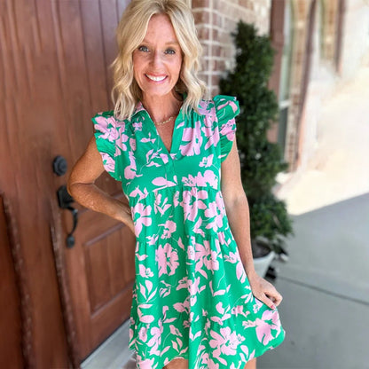 🌺Summer Hot Sale 50% OFF🔥Ruffle Sleeve V-Neck Printed Dress