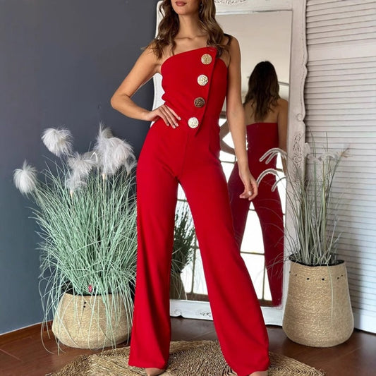 🎉What should I wear tomorrow? 💞Sleeveless Button Embellished Wide Leg Jumpsuit
