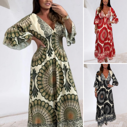 Women's Lucky Print Maxi Dress【Elastic waist. suitable for all occasions】