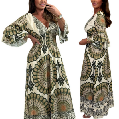 Women's Lucky Print Maxi Dress【Elastic waist. suitable for all occasions】