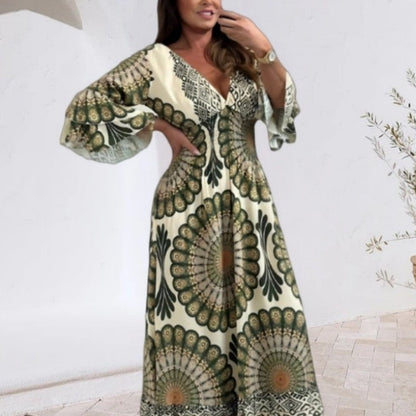 Women's Lucky Print Maxi Dress【Elastic waist. suitable for all occasions】