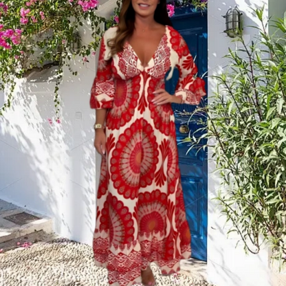 Women's Lucky Print Maxi Dress【Elastic waist. suitable for all occasions】