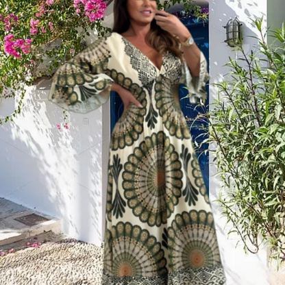 Women's Lucky Print Maxi Dress【Elastic waist. suitable for all occasions】