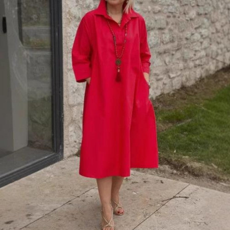 Women's Casual Solid Color Dress with Convenient Pockets