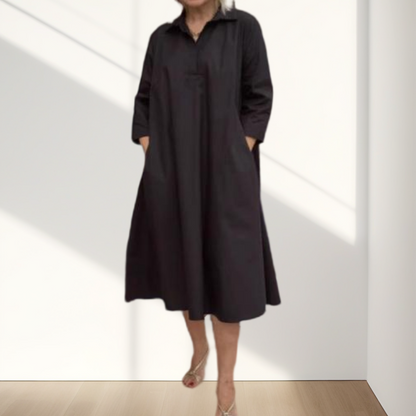 Women's Casual Solid Color Dress with Convenient Pockets