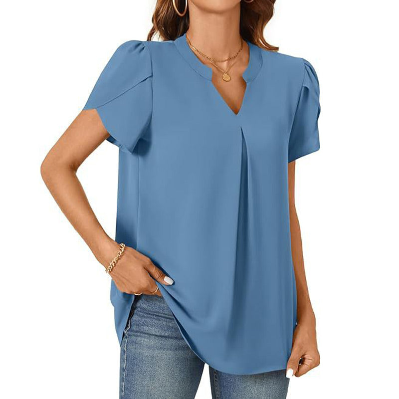 💖HOT SALE 50% OFF💖Women's V-Neck Solid Color Short Sleeve Top