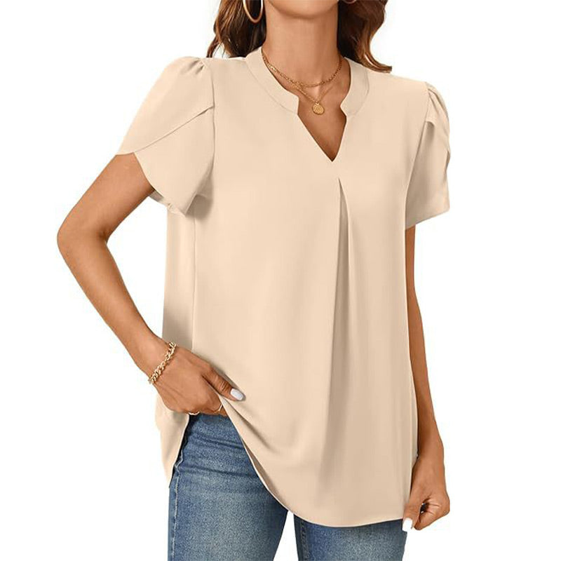 💖HOT SALE 50% OFF💖Women's V-Neck Solid Color Short Sleeve Top