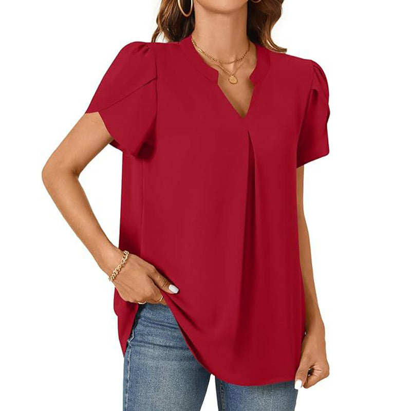 💖HOT SALE 50% OFF💖Women's V-Neck Solid Color Short Sleeve Top