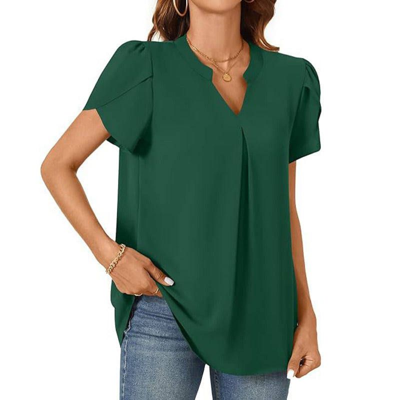 💖HOT SALE 50% OFF💖Women's V-Neck Solid Color Short Sleeve Top