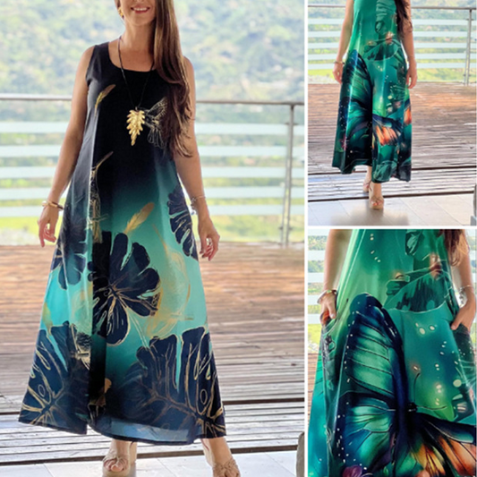 💖LAST DAY SALE 50% OFF💖Women's Loose Printed Sleeveless Maxi Dress