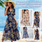 Women's Elegant Printed Flowing Dress with V-Neck