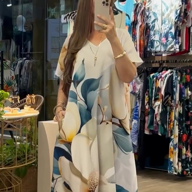 🎉Limited Time 50% OFF👗Women's Loose Casual V-Neck Printed Short Sleeve Dresses