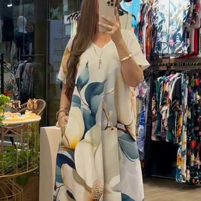 🎉Limited Time 50% OFF👗Women's Loose Casual V-Neck Printed Short Sleeve Dresses