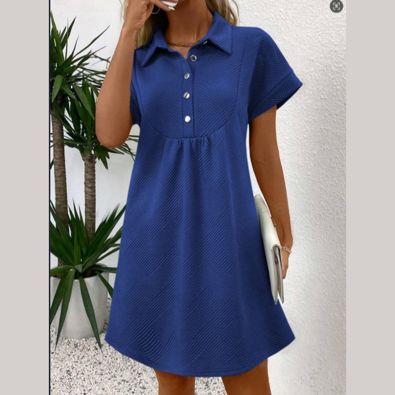 Women's Unique Geometric Texture Short Sleeve Lapel Dress