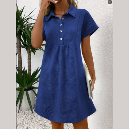 Women's Unique Geometric Texture Short Sleeve Lapel Dress
