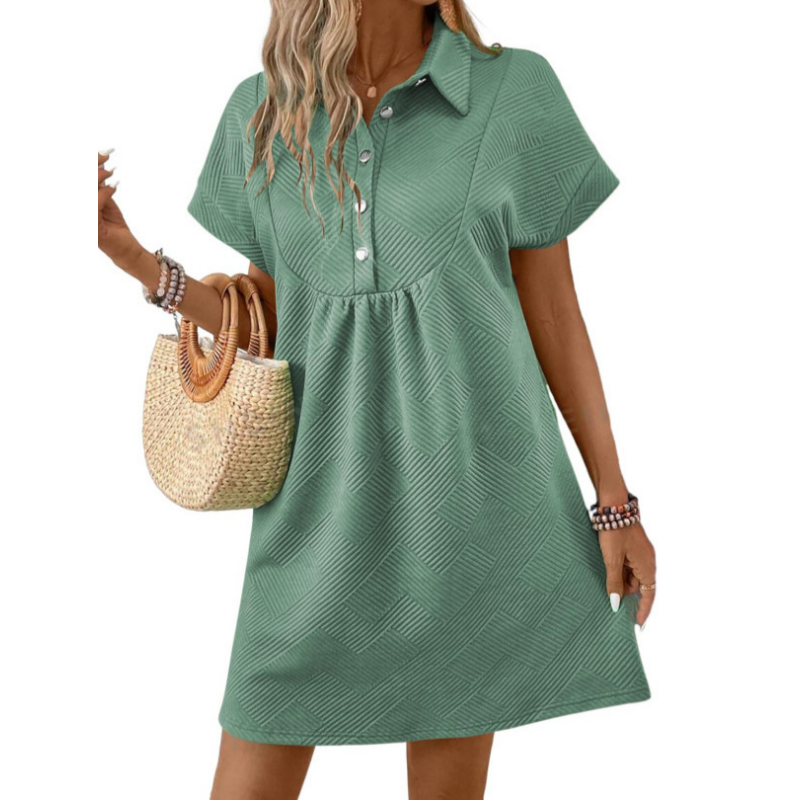 Women's Unique Geometric Texture Short Sleeve Lapel Dress