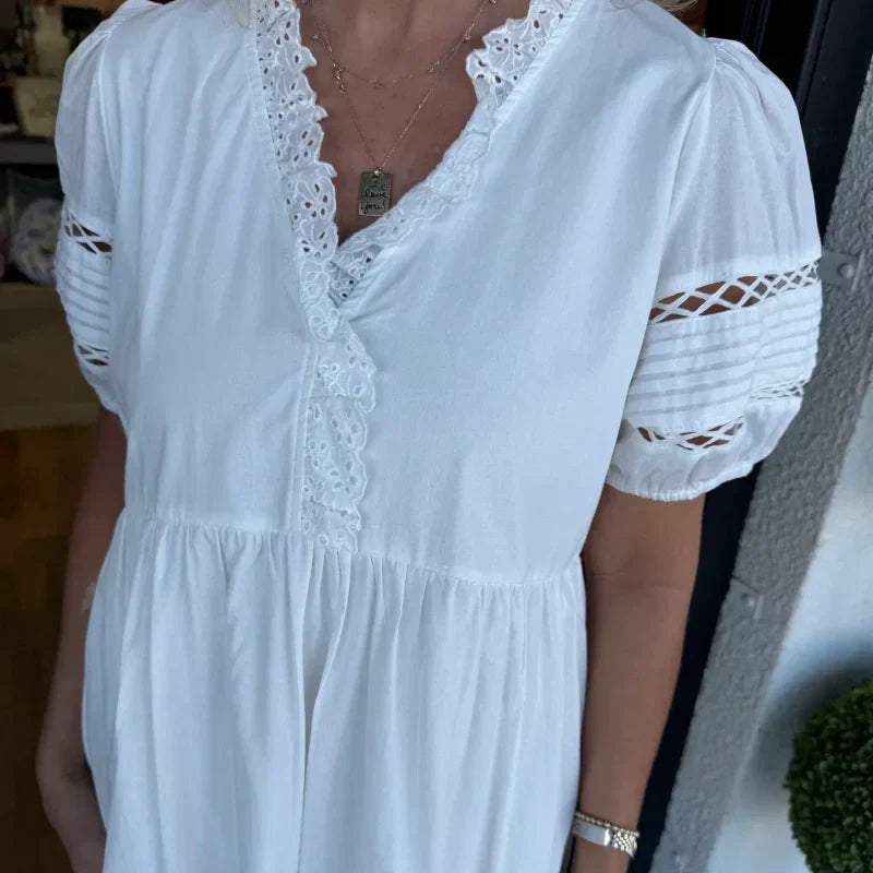 Women's Elegant V-Neck Puff Sleeve Tiered Dress