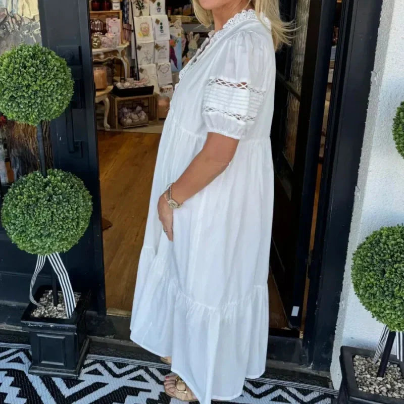 Women's Elegant V-Neck Puff Sleeve Tiered Dress