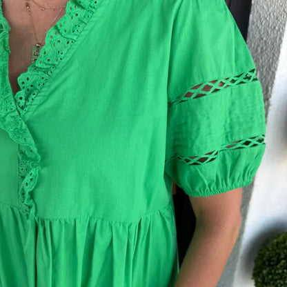 Women's Elegant V-Neck Puff Sleeve Tiered Dress
