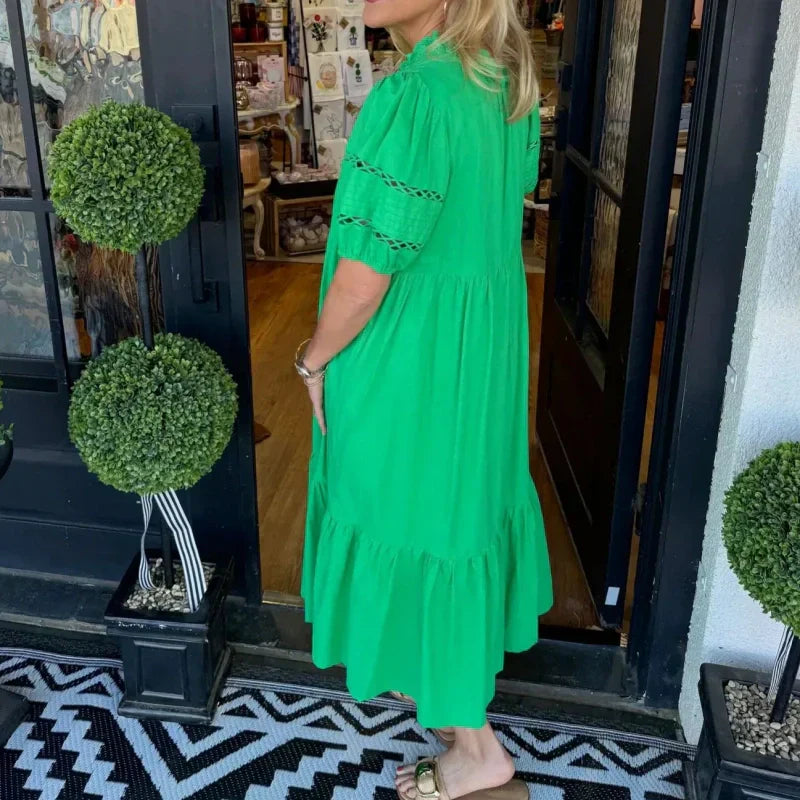 Women's Elegant V-Neck Puff Sleeve Tiered Dress