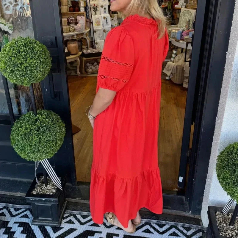 Women's Elegant V-Neck Puff Sleeve Tiered Dress