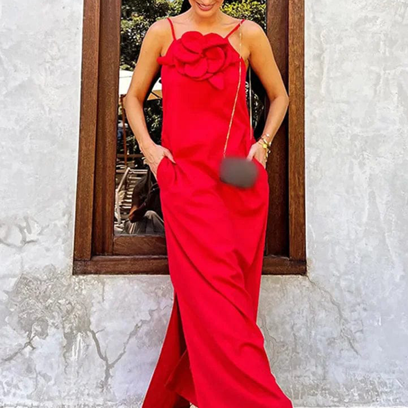 ⏳ Limited time 50% off! 💥Women's Elegant Spaghetti Strap Maxi Dress with Floral Accent