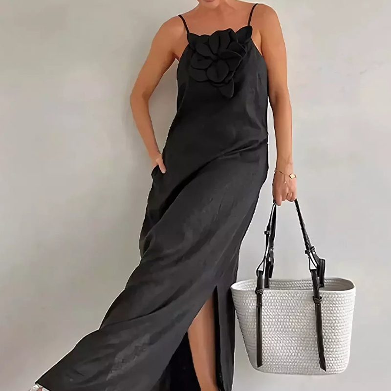 ⏳ Limited time 50% off! 💥Women's Elegant Spaghetti Strap Maxi Dress with Floral Accent