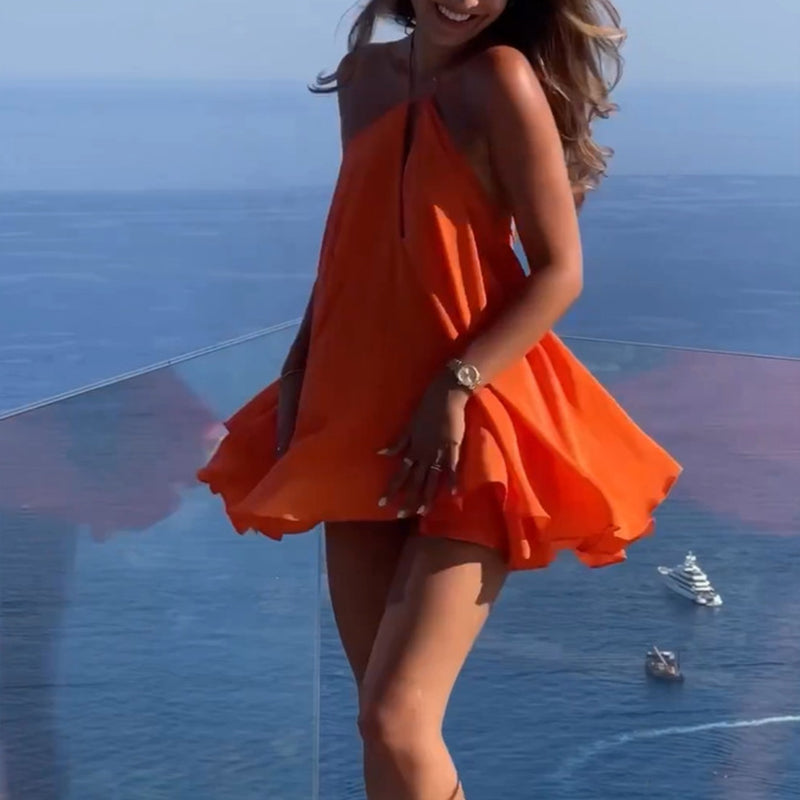 Women's Sexy Backless Pleated Halter Dress