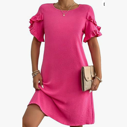Women's Solid A-Line Ruffled Short Sleeves Dress
