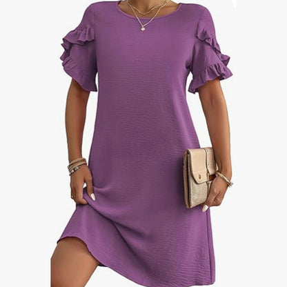 Women's Solid A-Line Ruffled Short Sleeves Dress