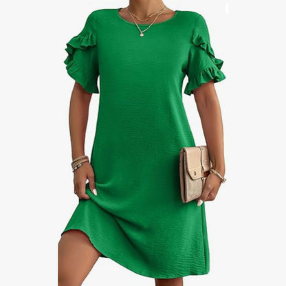Women's Solid A-Line Ruffled Short Sleeves Dress