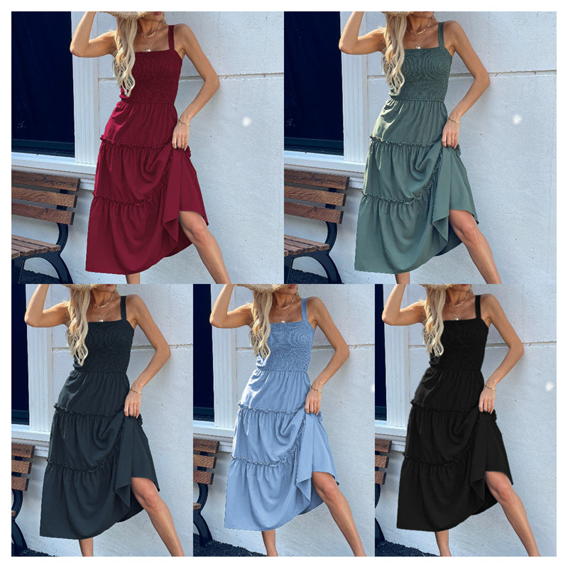 Women's Sleeveless Smocked Dress with Tiered Ruffle Hem