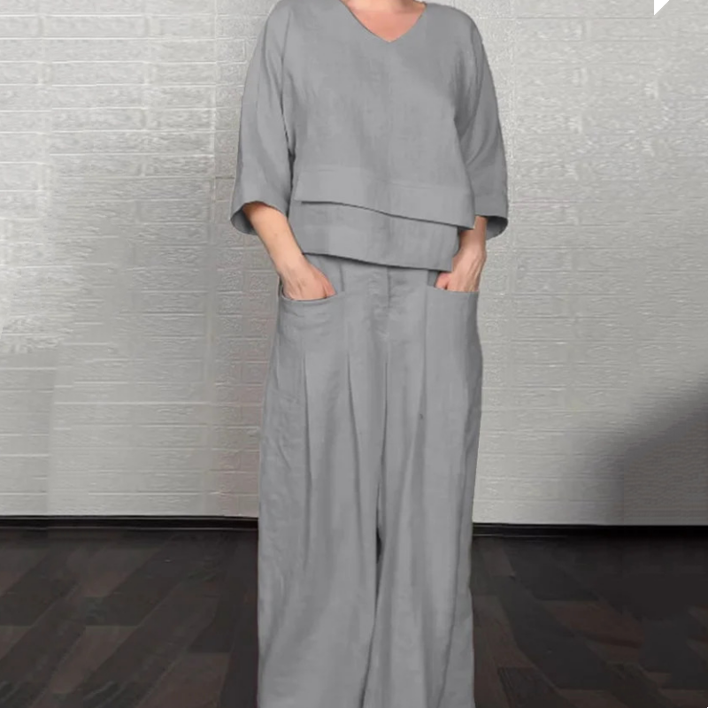Irregular Hem Cotton Linen Short Sleeve Casual 2-Piece Set