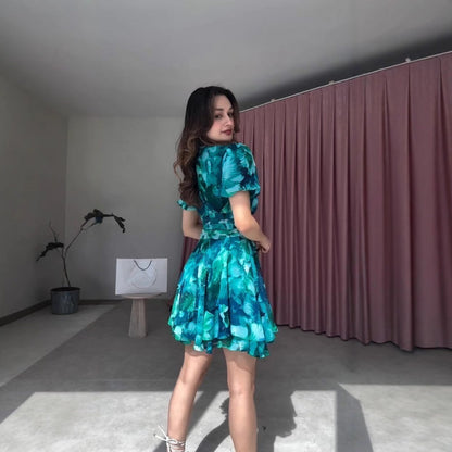 🌸Summer New Arrivals 💐Specials⏰Women's Fashion V-Neck Short Sleeve Printed A-line Dresses