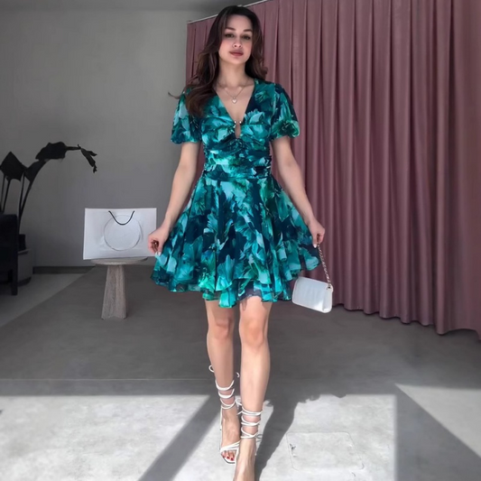🌸Summer New Arrivals 💐Specials⏰Women's Fashion V-Neck Short Sleeve Printed A-line Dresses