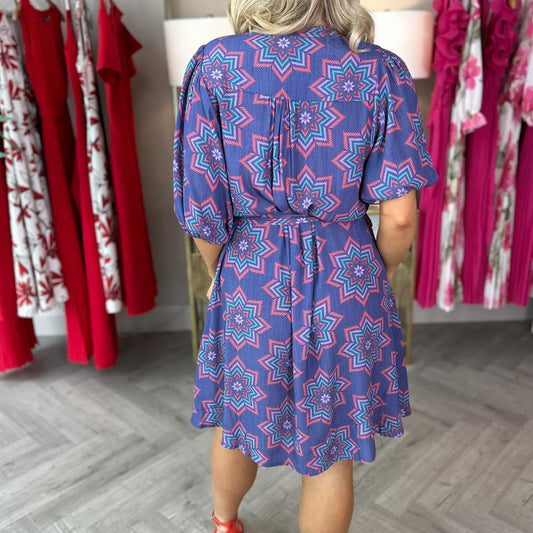 Woman's Elegant Printed V-Neck Dress