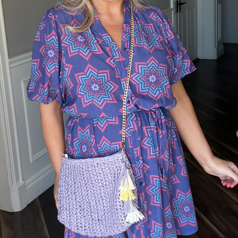 Woman's Elegant Printed V-Neck Dress