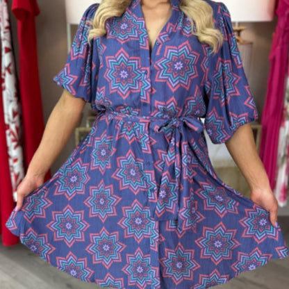Woman's Elegant Printed V-Neck Dress