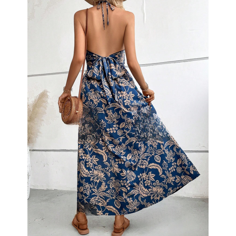 Women's Elegant Sexy Floral Print Halter Dress