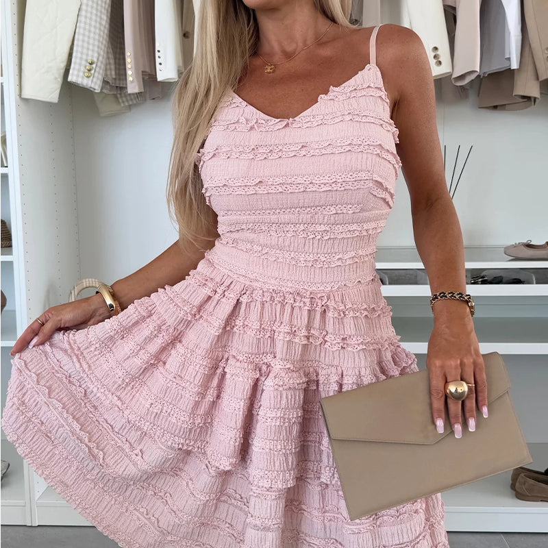 Women's Spaghetti Strap Tiered Mini Dress