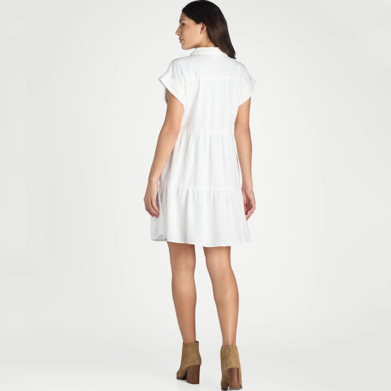 Women's Lapel Short Sleeve Pleated Button-Down Dress