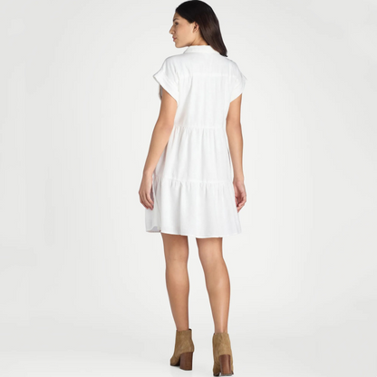 Women's Lapel Short Sleeve Pleated Button-Down Dress
