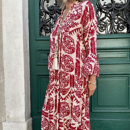 💕Summer Hot Sale 50% OFF💃Women's Printed V-Neck Pleated Dress