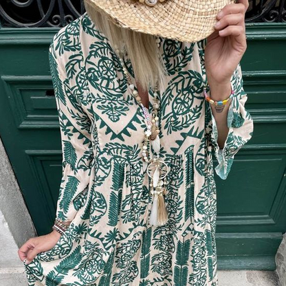 💕Summer Hot Sale 50% OFF💃Women's Printed V-Neck Pleated Dress