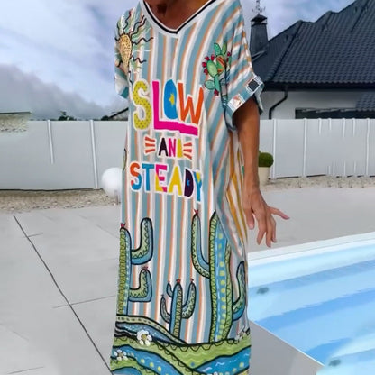 ⏳Time-limited Special⏰Women's Fashion Print Short Sleeve V-Neck Dress